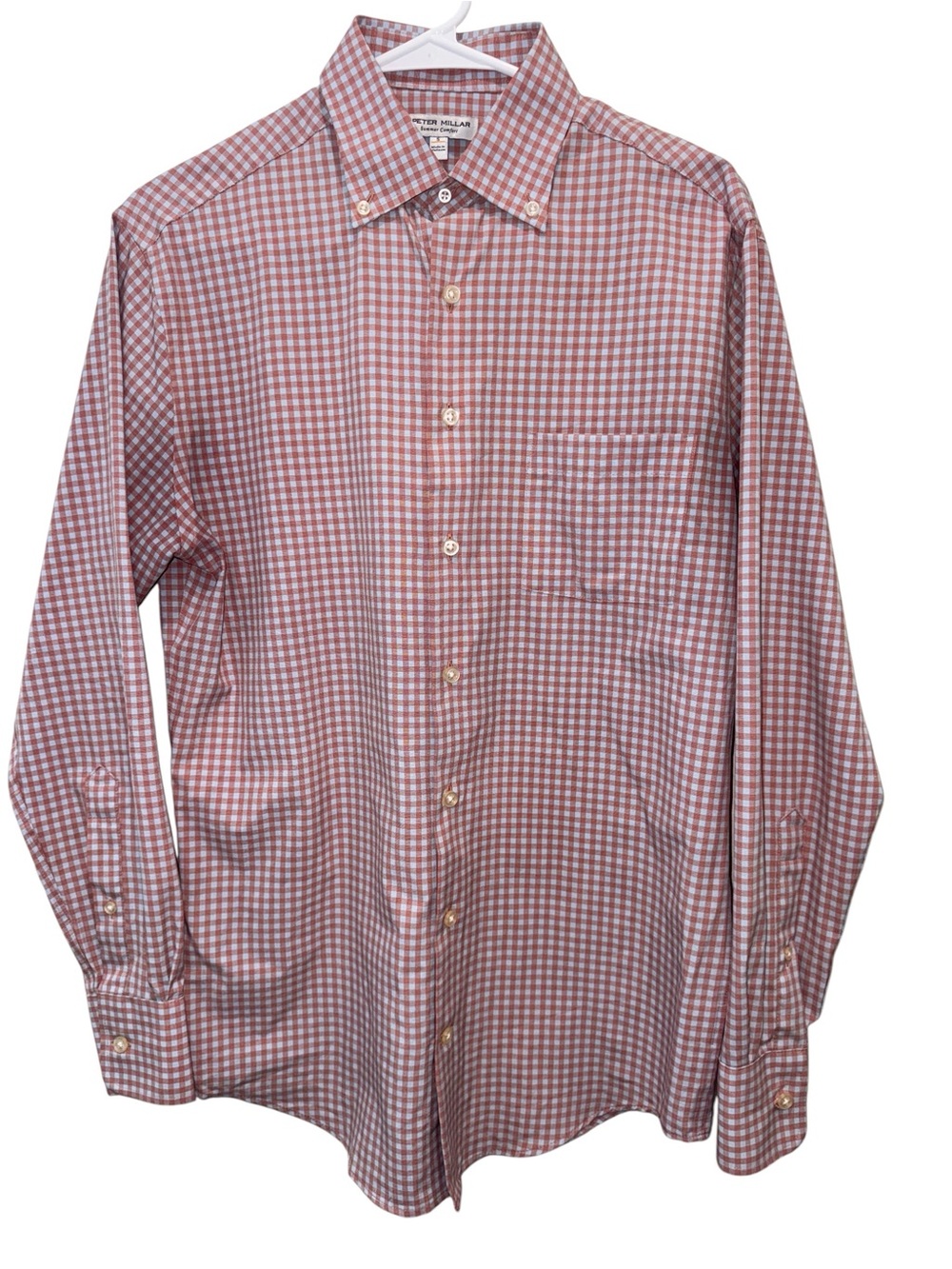 Peter Millar Men's Red and White Gingham Button-Down Shirt